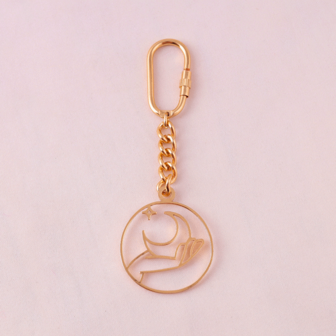 Elita Gold Moon and Star Keychain with Carabiner Clip, Decorative Chain Link Charm Brass with Gold-Plated Finish - Image 2