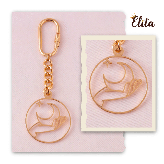 Elita Gold Moon and Star Keychain with Carabiner Clip, Decorative Chain Link Charm Brass with Gold-Plated Finish - Image 3