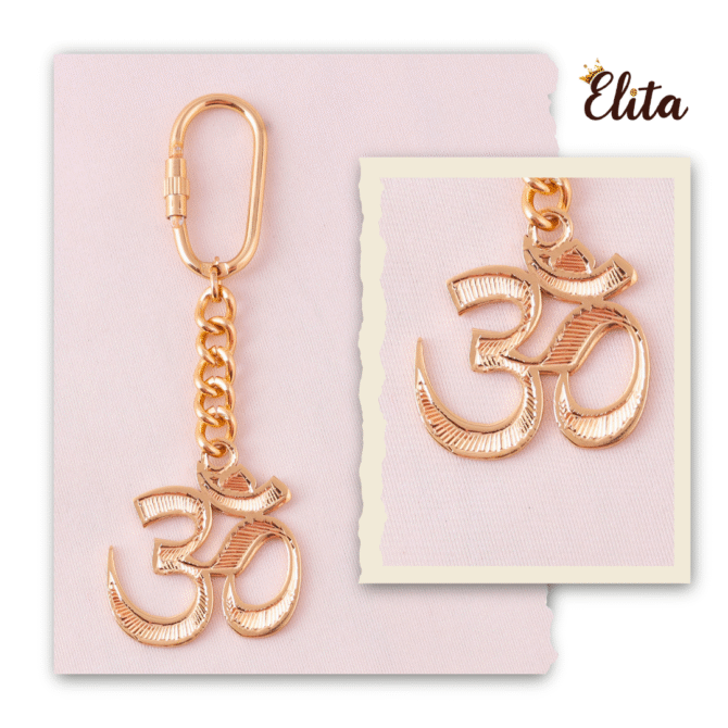 Elita Om Symbol Keychain, Gold Plated Finish Chain with Religious Charm, Spiritual Accessory - Image 4