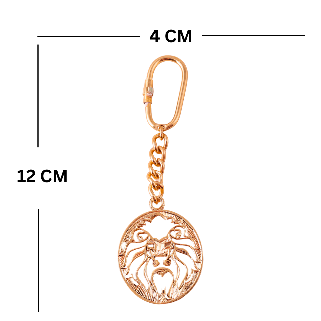Elita Gold-Plated Finish Double Lion Design Keychain, Round Medallion Pendant with Chain Link, Brass - Image 7