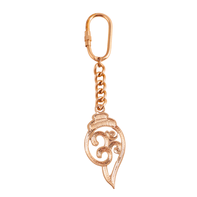 Elita Decorative Om Shank Keychain with Gold Plated Finish, Carabiner Clip and Chain Link Design Brass - Image 2