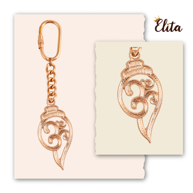 Elita Decorative Om Shank Keychain with Gold Plated Finish, Carabiner Clip and Chain Link Design Brass - Image 3