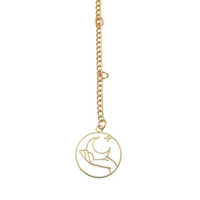Moon and Stars Car Rear View Mirror Hanging Charm, Gold Chain Pendant, Celestial Design - Image 2