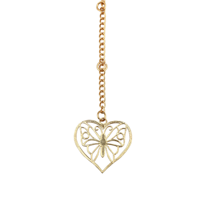 Heart-Shaped Butterfly Car Rearview Mirror Hanging Charm, Gold-Tone Chain, Decorative Car Accessory - Image 2