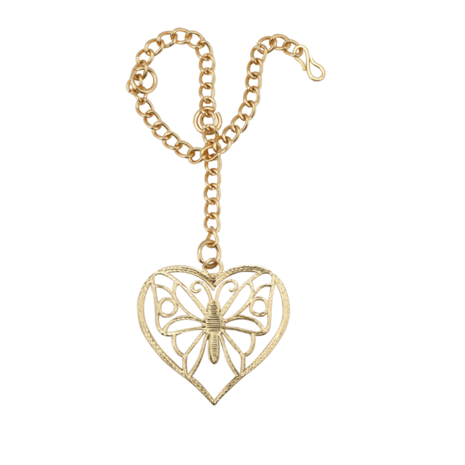 Heart-Shaped Butterfly Car Rearview Mirror Hanging Charm, Gold-Tone Chain, Decorative Car Accessory - Image 3