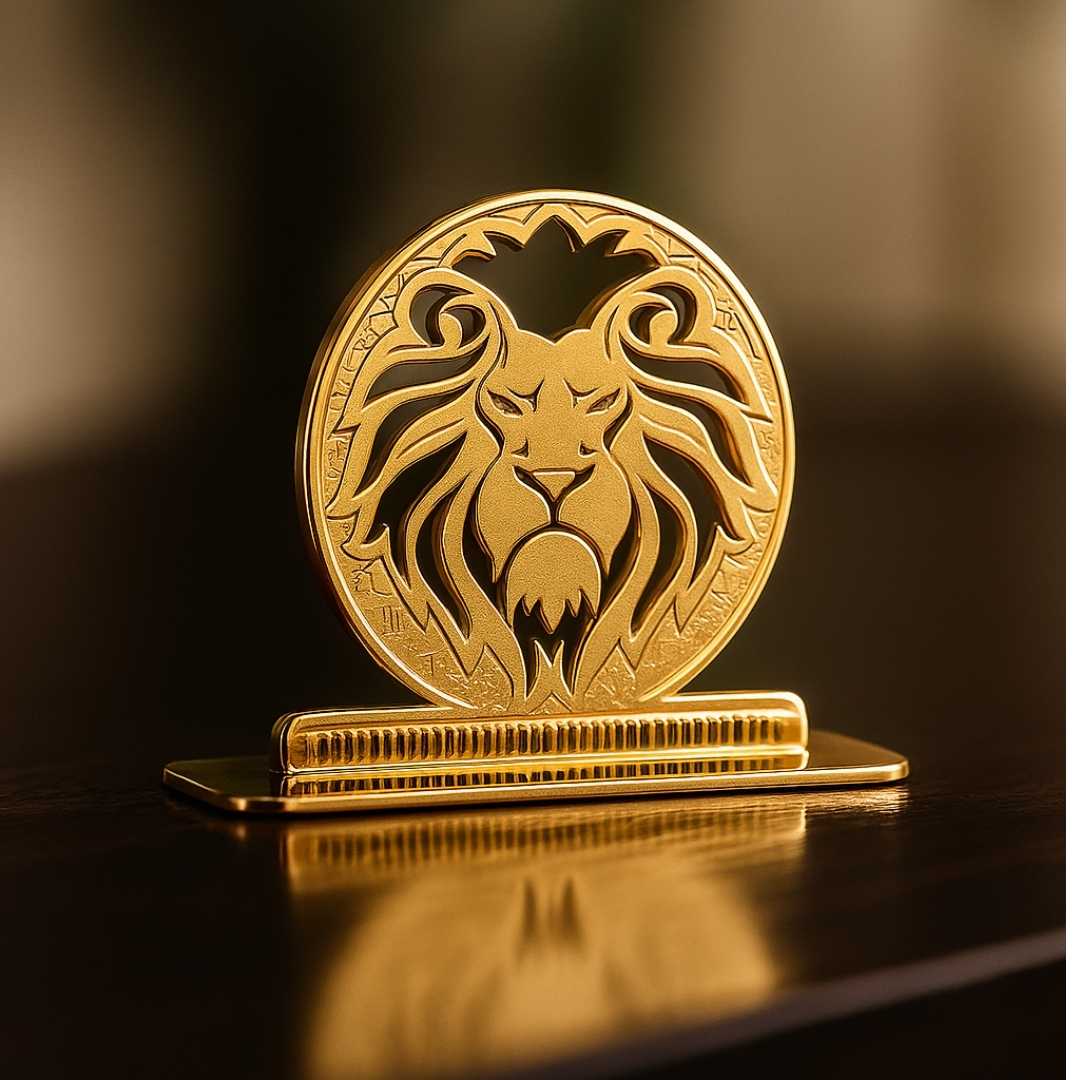 Lion Design Car Dashboard Ornament, Gold-Plated Finish in Brass, 6 cm, Decorative Figurine - Image 2