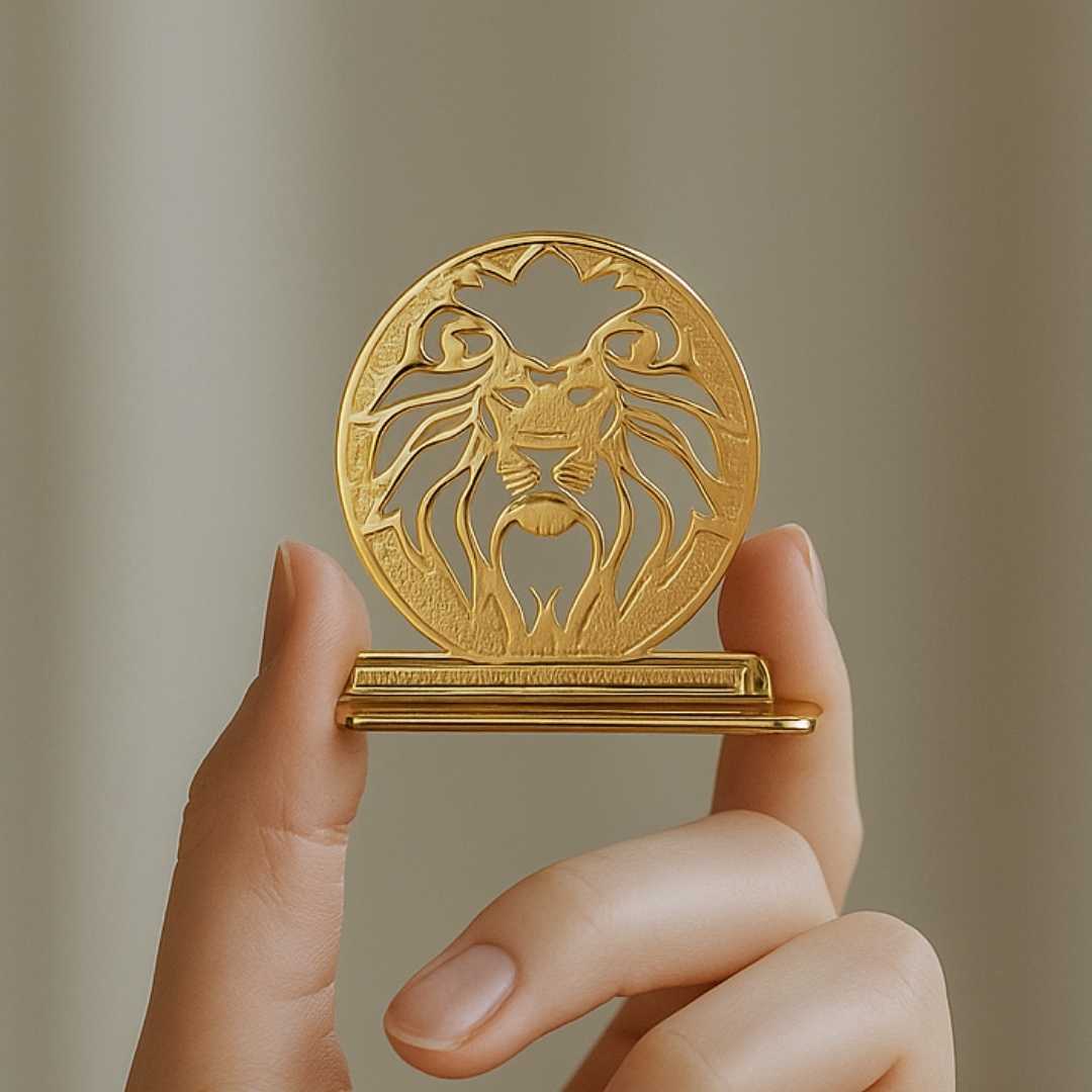 Lion Design Car Dashboard Ornament, Gold-Plated Finish in Brass, 6 cm, Decorative Figurine - Image 3