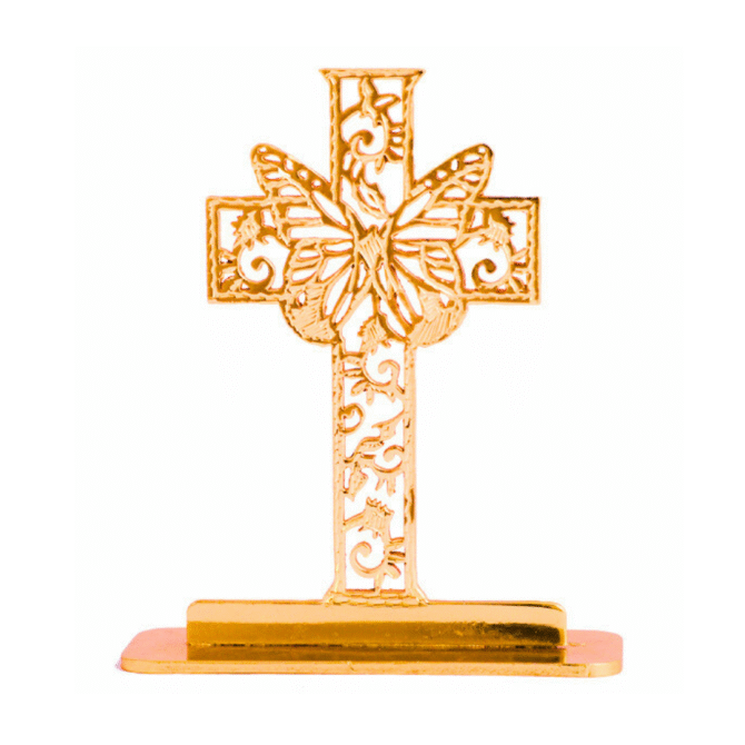 Decorative Cross Car Dashboard Ornament with Butterfly Design, Gold-Plated Finish in Brass Cross - Image 4
