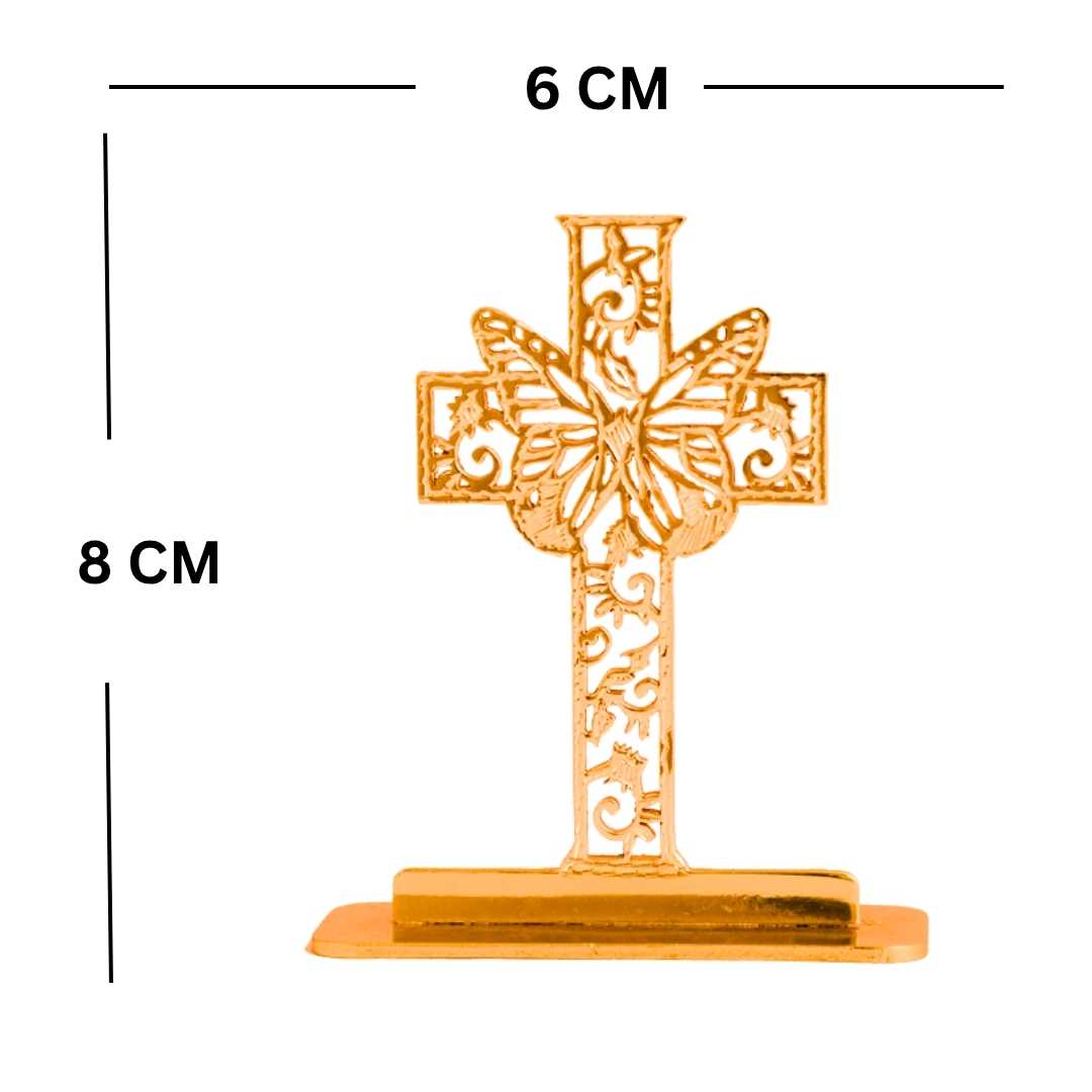 Decorative Cross Car Dashboard Ornament with Butterfly Design, Gold-Plated Finish in Brass Cross - Image 5
