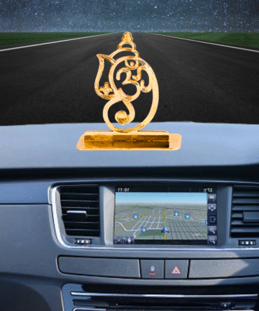 Gold Om Symbol Car Dashboard Ornament, Decorative Spiritual Auto Accessory Gold-Plated Finish in Brass