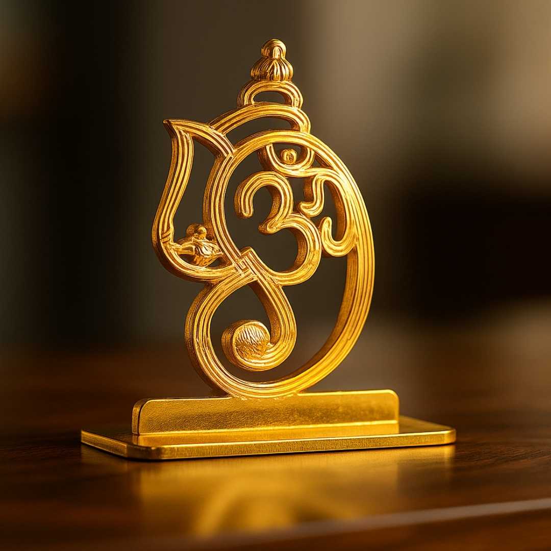 Gold Om Symbol Car Dashboard Ornament, Decorative Spiritual Auto Accessory Gold-Plated Finish in Brass - Image 2