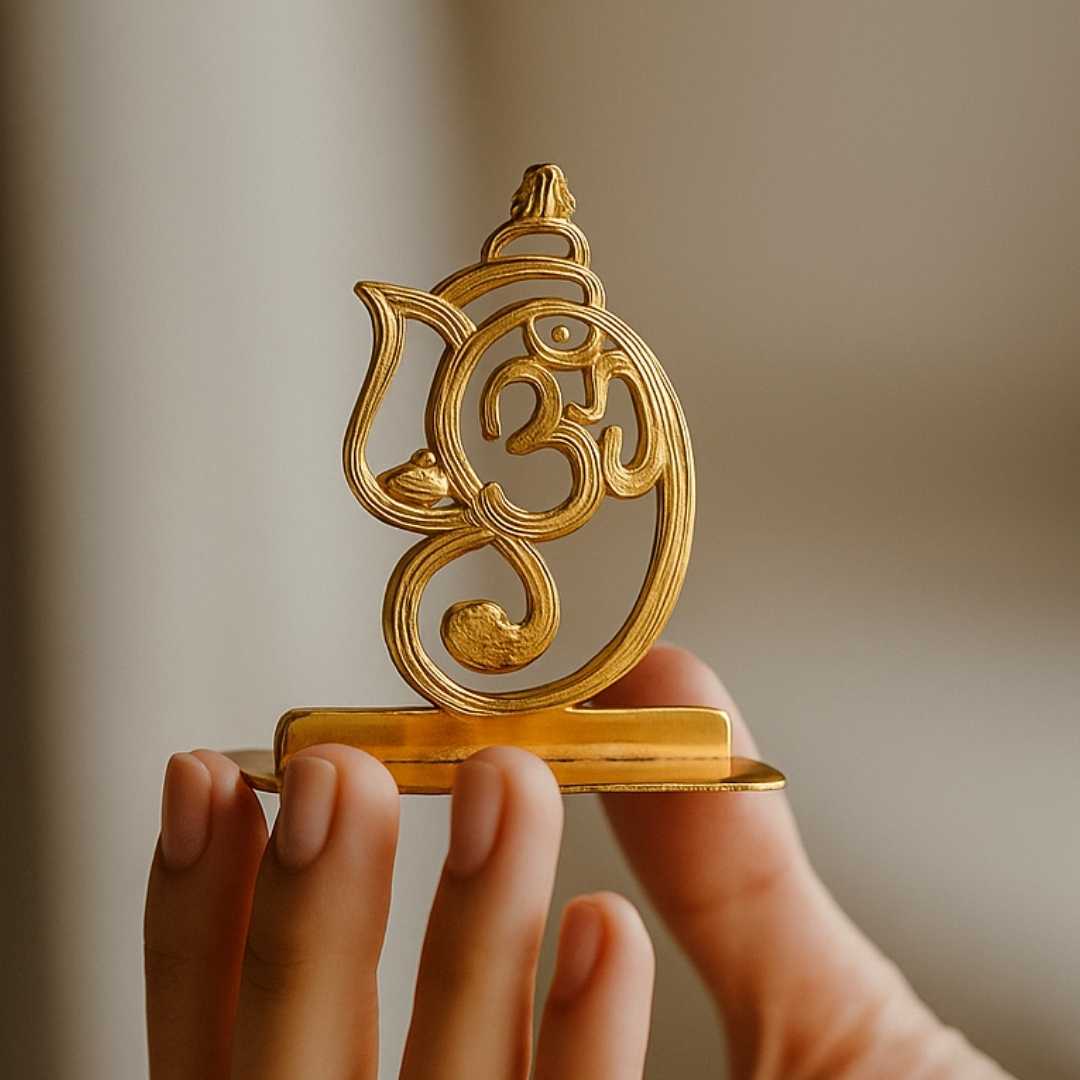 Gold Om Symbol Car Dashboard Ornament, Decorative Spiritual Auto Accessory Gold-Plated Finish in Brass - Image 3