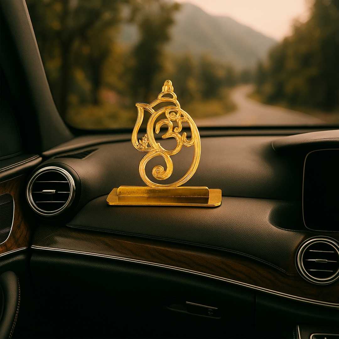 Gold Om Symbol Car Dashboard Ornament, Decorative Spiritual Auto Accessory Gold-Plated Finish in Brass - Image 4