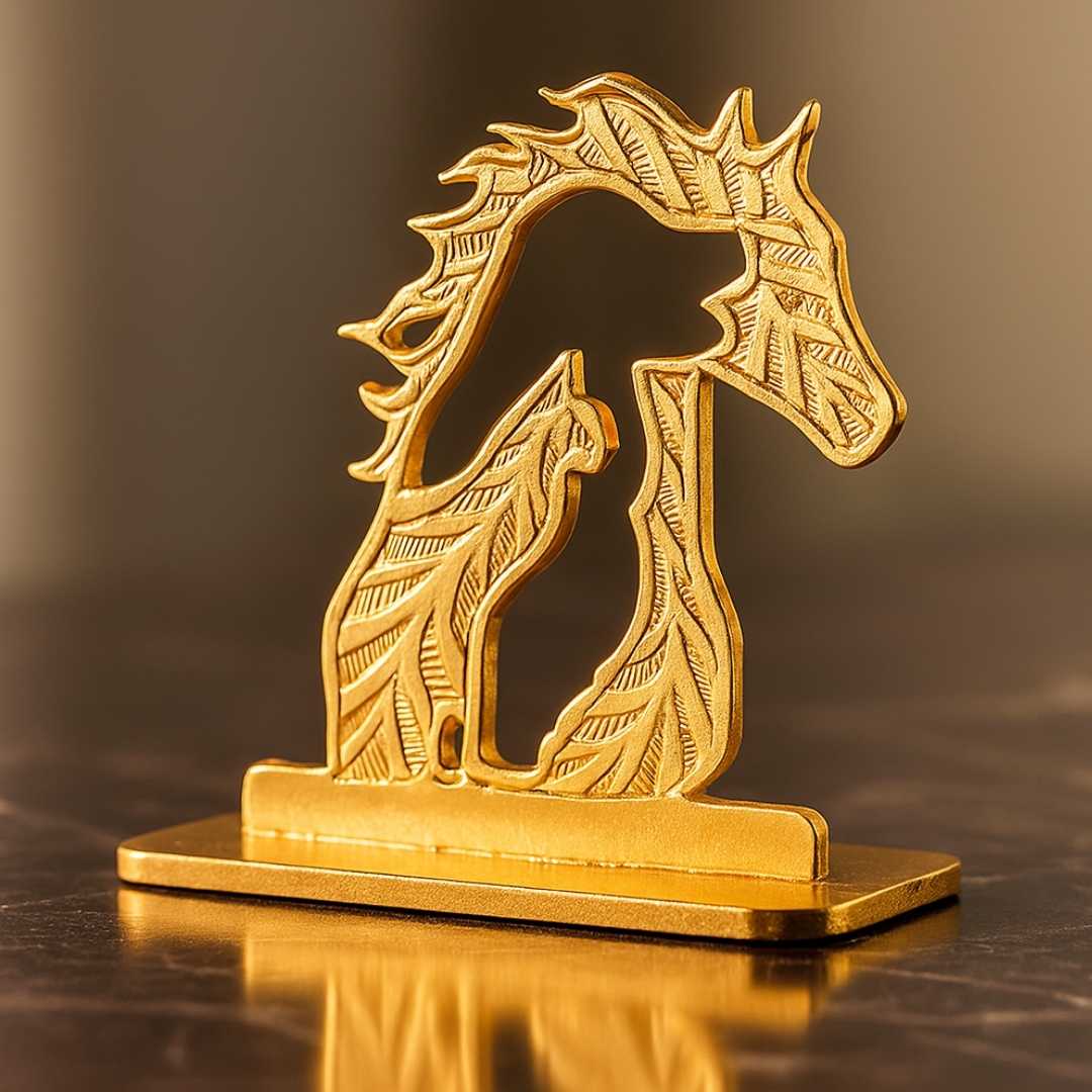 Horse Design in Brass with Gold-Plated Finish Car Dashboard Ornament - Image 2