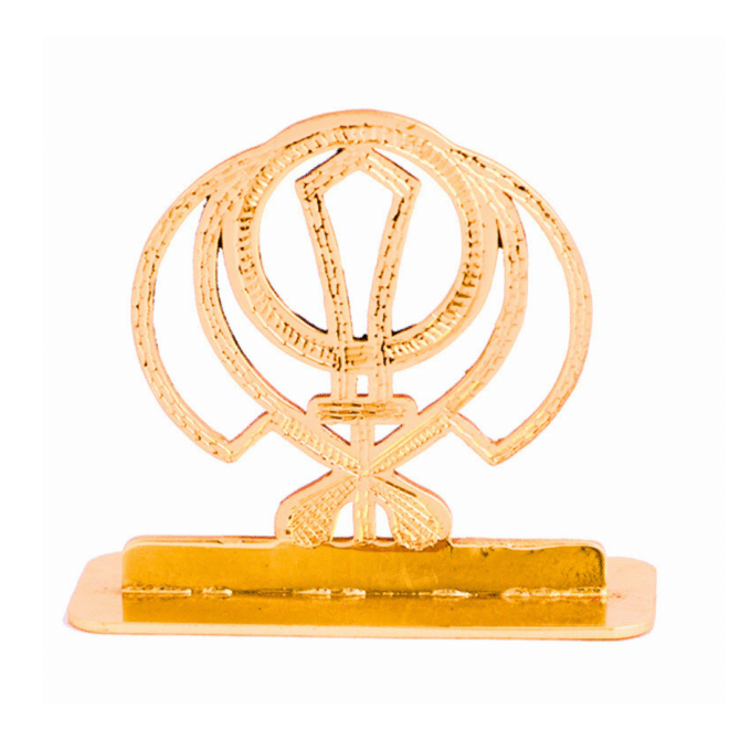 Sikh Khanda Symbol Car Dashboard Ornament, Gold-Plated Finish in Brass Religious Decor with Stand - Image 4