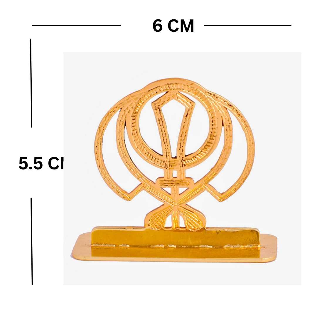 Sikh Khanda Symbol Car Dashboard Ornament, Gold-Plated Finish in Brass Religious Decor with Stand - Image 5
