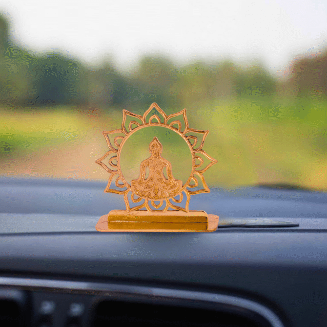 Buddha Gold-Plated Finish in Brass Car Dashboard Decorative Figurine, 6 cm - Image 2