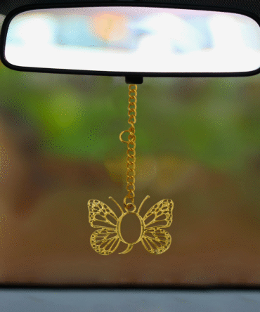 Gold Butterfly Car Rear View Mirror Hanging Charm, Decorative Gold-Plated Finish in Brass