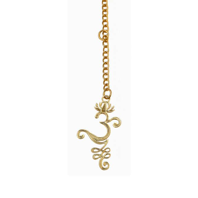 Om Symbol Car Rear View Mirror Hanging Charm, Gold-Tone Chain, Gold-Plated Finish in Brass - Image 3