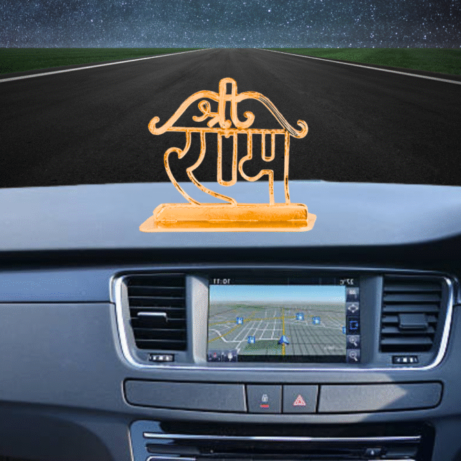 Shri Ram Gold-Plated Finish in Brass Decorative Figurine for Car Dashboard, Modern Style, 6 x 6 cm