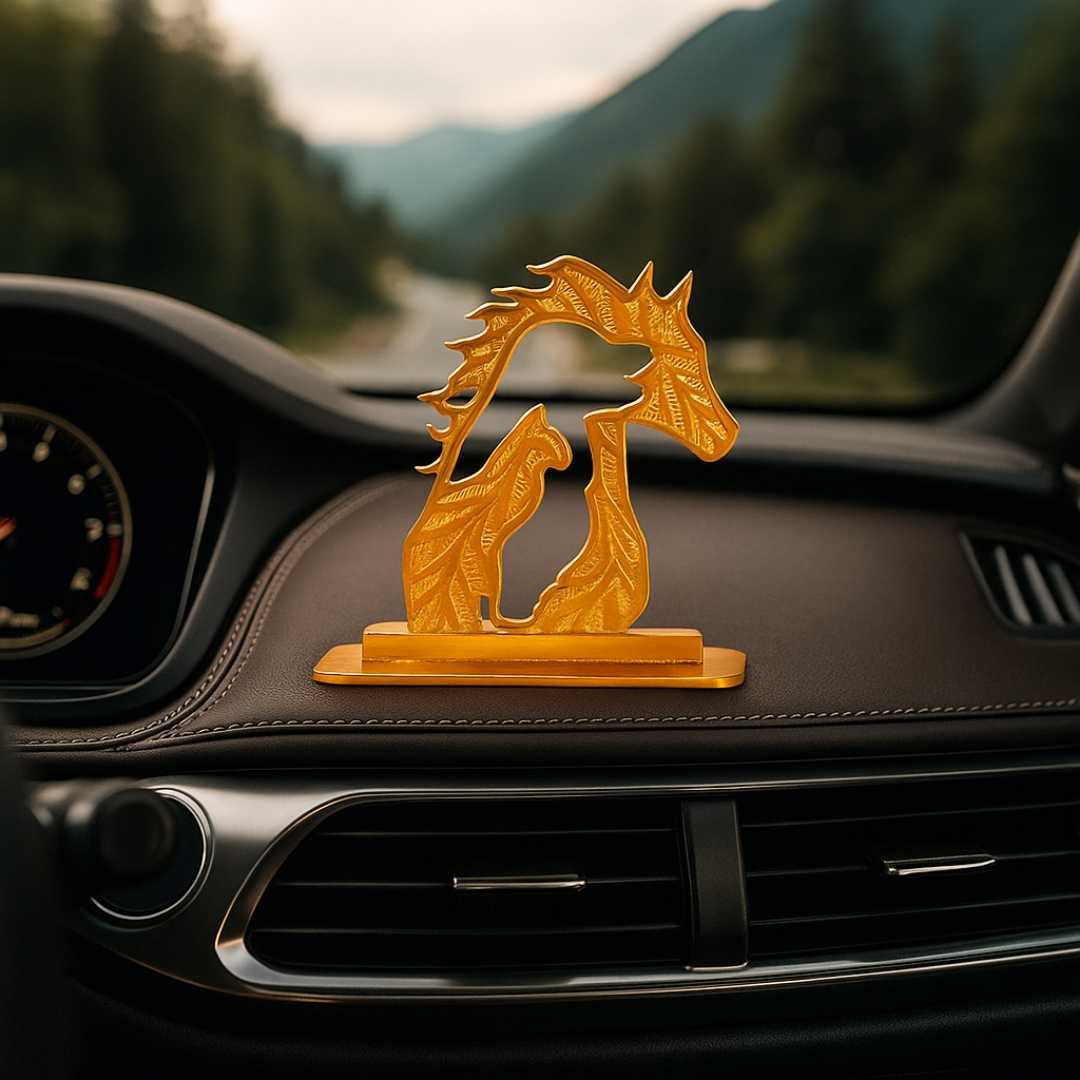 Horse Design in Brass with Gold-Plated Finish Car Dashboard Ornament - Image 4