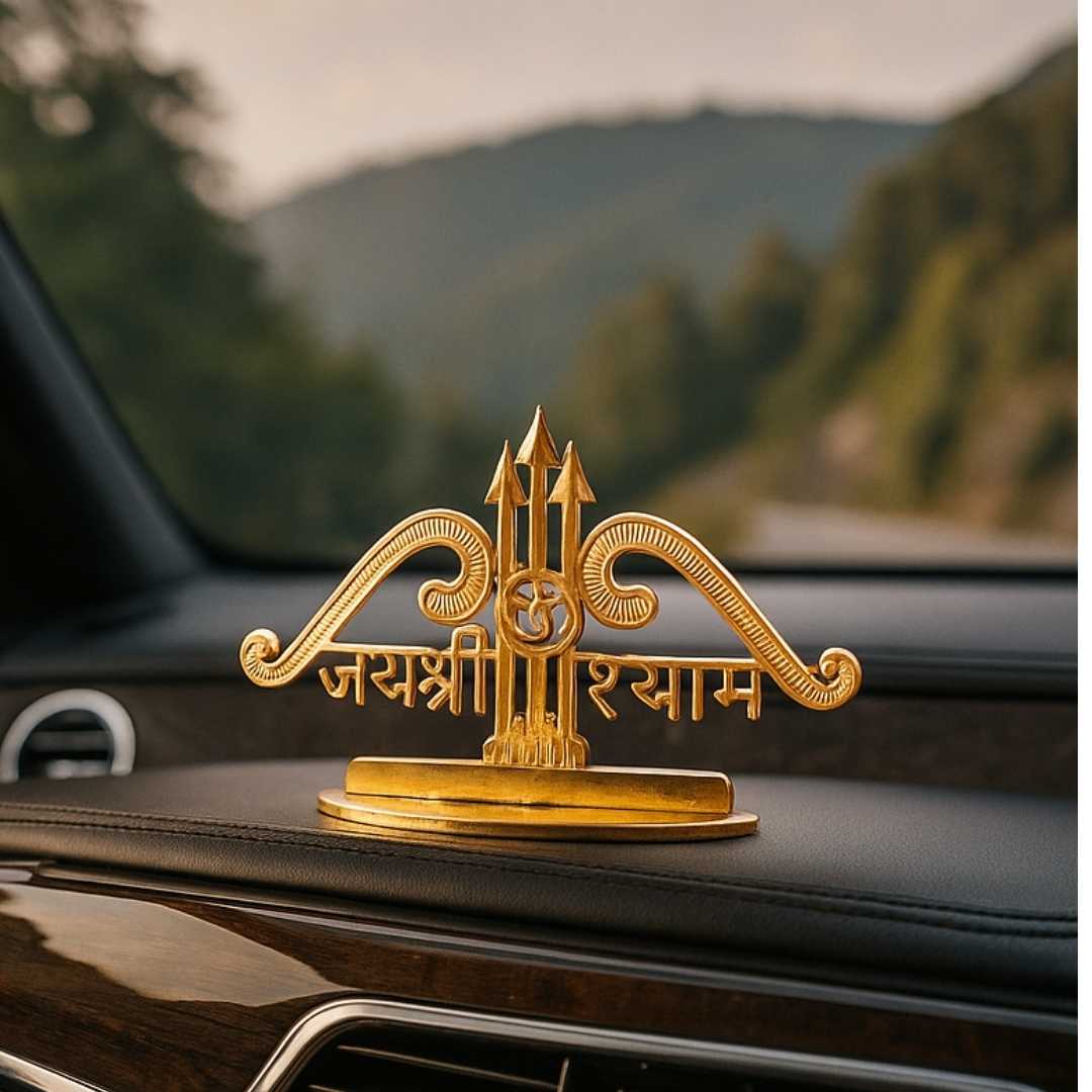Shri Shyam Gold-Plated Finish in Brass Decorative Figurine for Car Dashboard, Modern Style, 6 x 6 cm