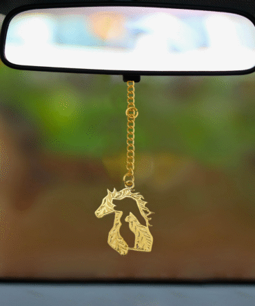 Gold Horse Car Charm, Rearview Mirror Hanging Pendant, Gold-Plated Finish in Brass