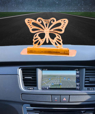 Decorative Butterfly Car Dashboard Ornament, Gold-Plated Finish in Brass