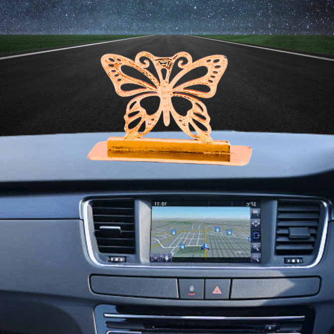 Decorative Butterfly Car Dashboard Ornament, Gold-Plated Finish in Brass