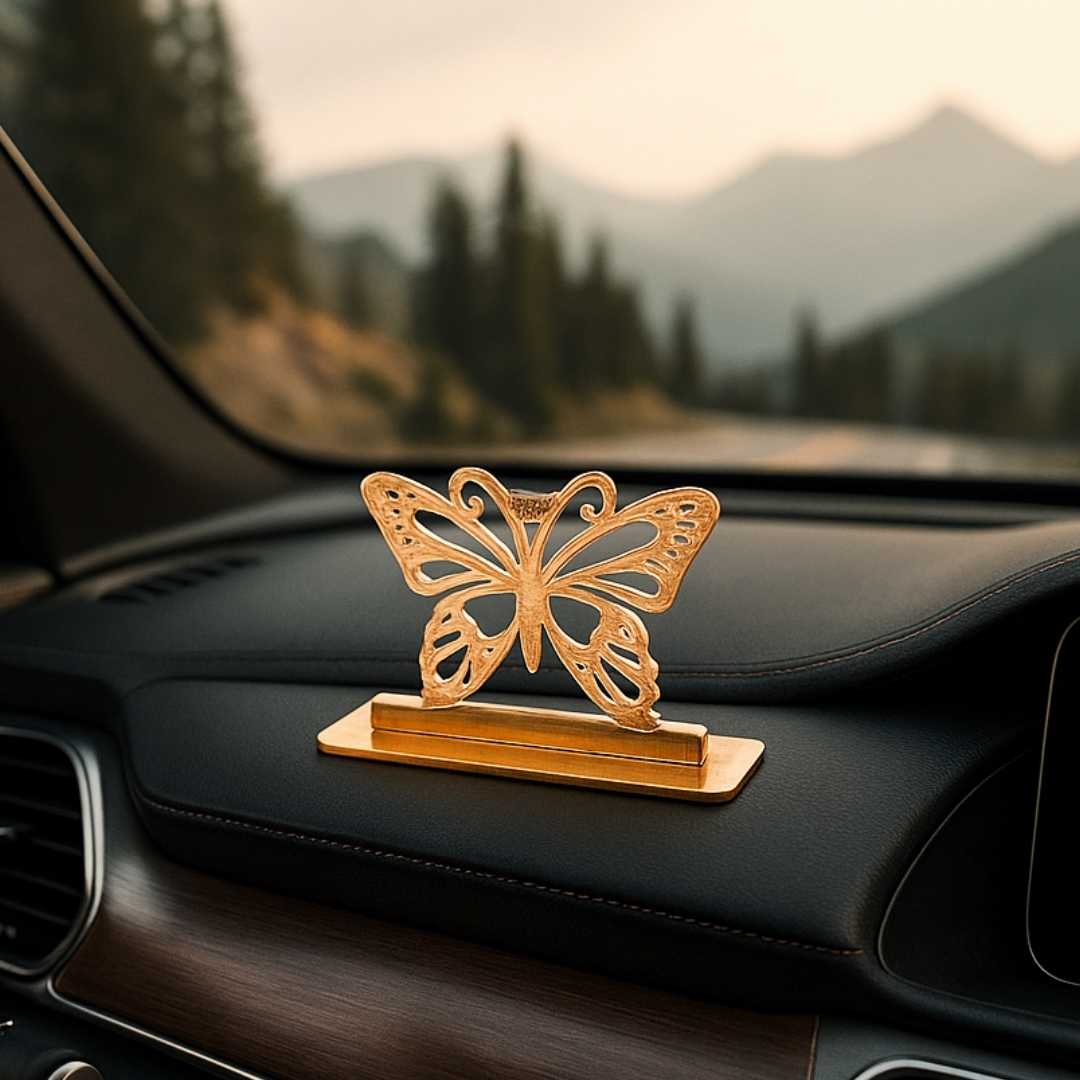 Decorative Butterfly Car Dashboard Ornament, Gold-Plated Finish in Brass - Image 4
