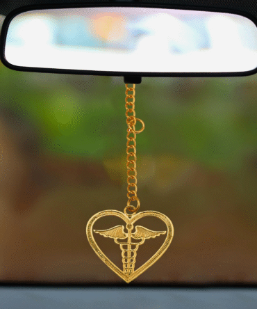 Heart Rearview Mirror Car Hanging Charm, Gold Color Chain Pendant, Gold-Plated Finish in Brass