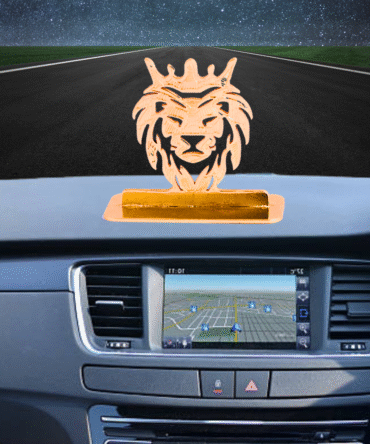 Lion Car Dashboard Ornament Gold-Plated Finish in Brass