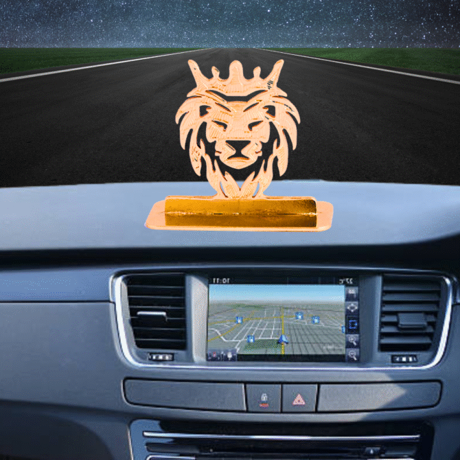 Lion Car Dashboard Ornament Gold-Plated Finish in Brass