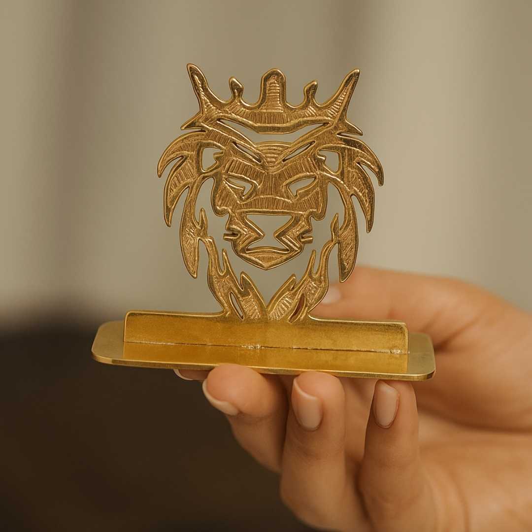 Lion Car Dashboard Ornament Gold-Plated Finish in Brass - Image 3