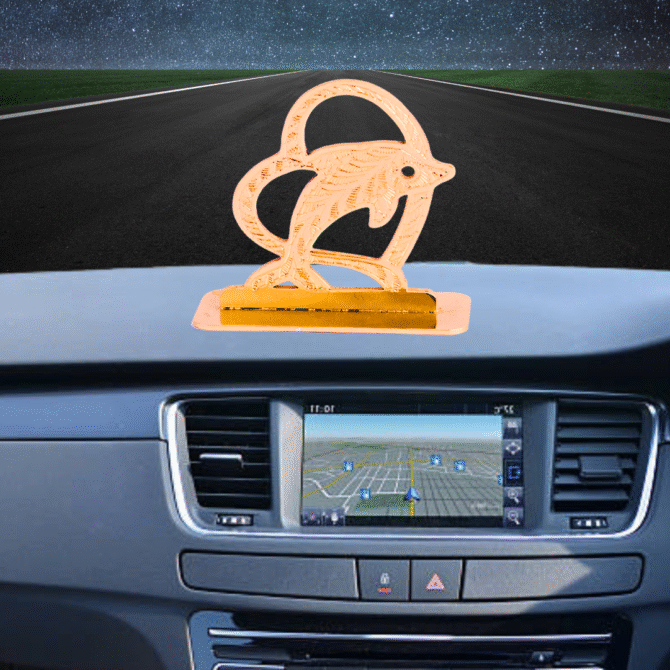 Decorative Car Dashboard Dolphin Ornament, Gold-Plated Finish in Brass