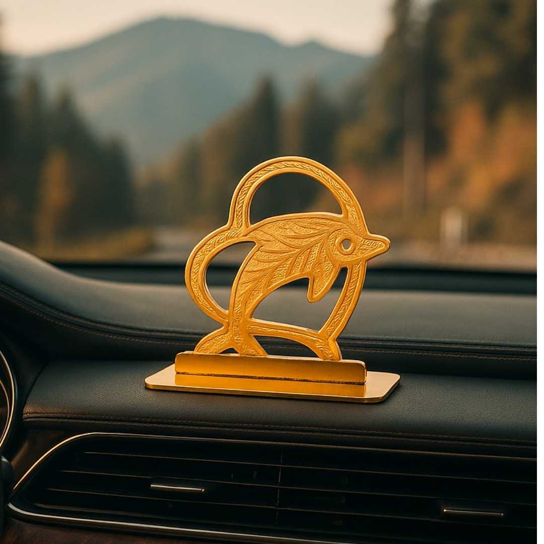 Decorative Car Dashboard Dolphin Ornament, Gold-Plated Finish in Brass