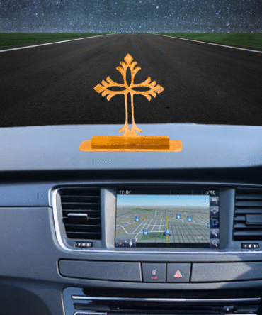 Gold-Plated Finish in Brass Cross Car Dashboard Decorative Figurine, 6 cm, Modern Style, Brass