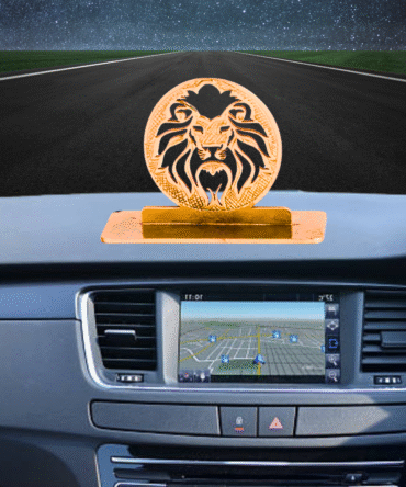 Lion Design Car Dashboard Ornament, Gold-Plated Finish in Brass, 6 cm, Decorative Figurine