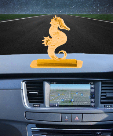Decorative Seahorse Car Dashboard Ornament, GGold-Plated Finish in Brass