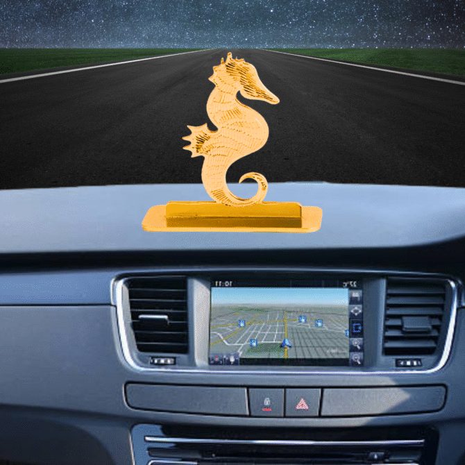 Decorative Seahorse Car Dashboard Ornament, GGold-Plated Finish in Brass