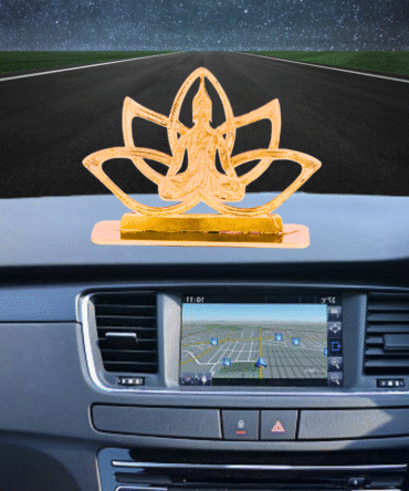 Elita Buddha Design Car Dashboard Decorative Figurine, Gold-Plated Finish Brass, 6 cm